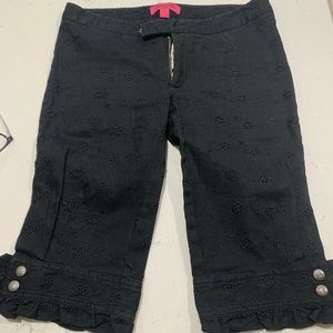 Black eyelet cotton cropped pants